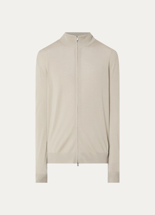 Boggi Milano Fijngebreid vest van wol met opstaande kraag - voorkant 3 beige