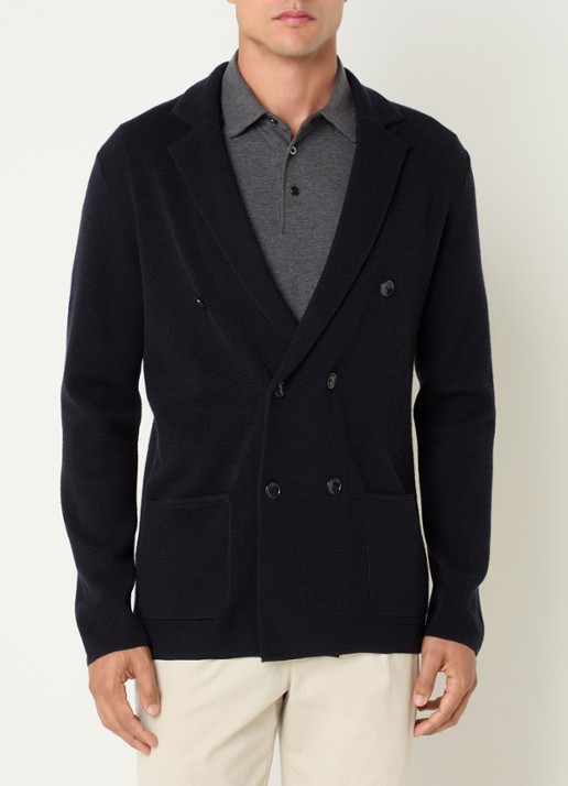 Boggi Milano Fijngebreid vest van wol met V-hals - detail donkerblauw
