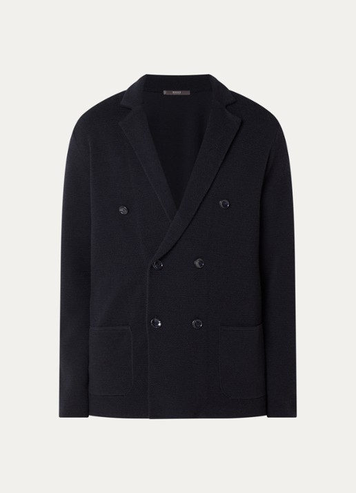 Boggi Milano Fijngebreid vest van wol met V-hals - voorkant 3 donkerblauw