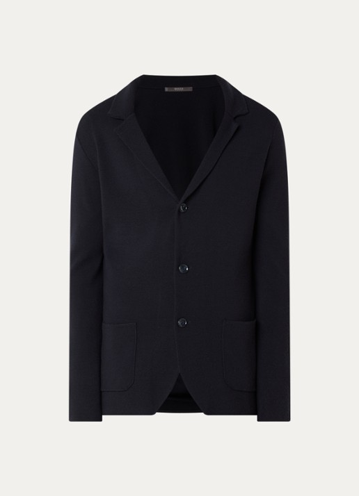Boggi Milano Fijngebreid vest van wol met V-hals - voorkant 2 donkerblauw