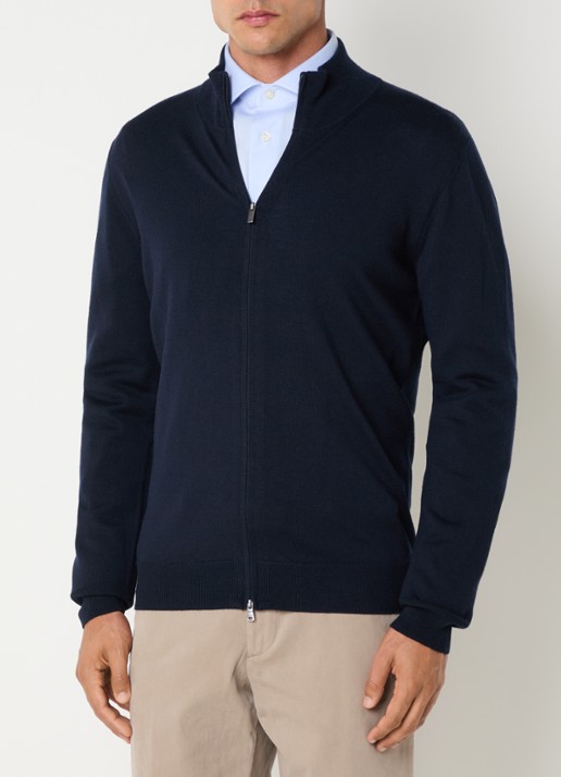 Boggi Milano Fijngebreid vest van wol - detail donkerblauw