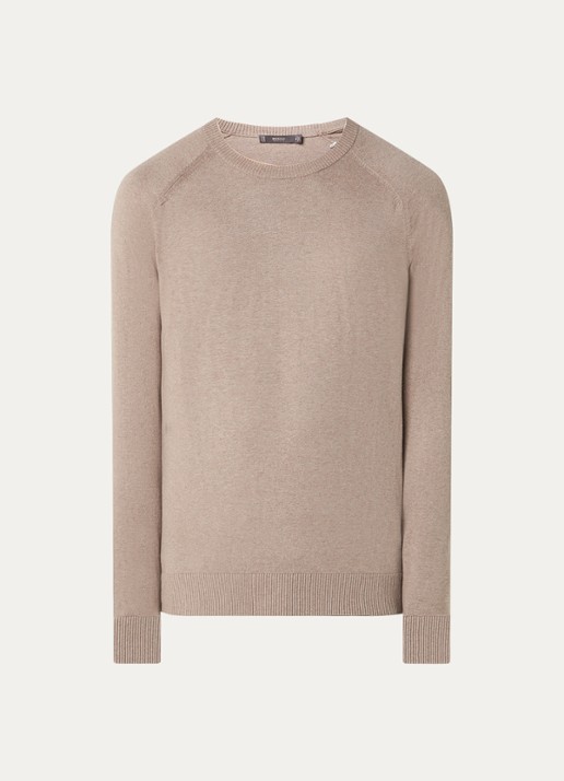 Boggi Milano Fijngebreide pullover in kasjmierblend met ronde hals - voorkant donkerbeige