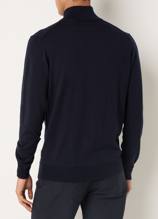 Boggi Milano Fijngebreide pullover met halve rits - achterkant 4 donkerblauw