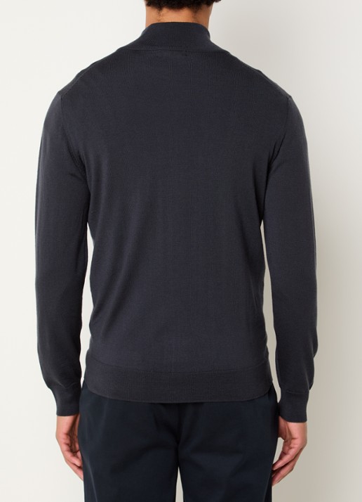 Boggi Milano Fijngebreide pullover van wol met halve rits - achterkant 4 donkergrijs