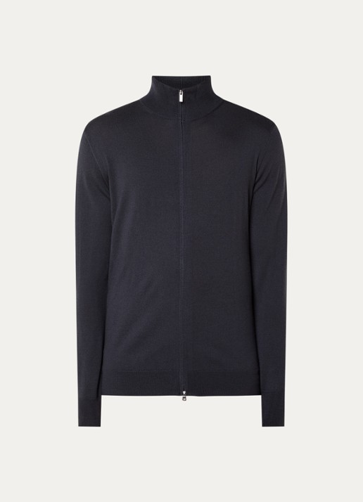 Boggi Milano Fijngebreide pullover van wol met halve rits - voorkant 2 donkergrijs