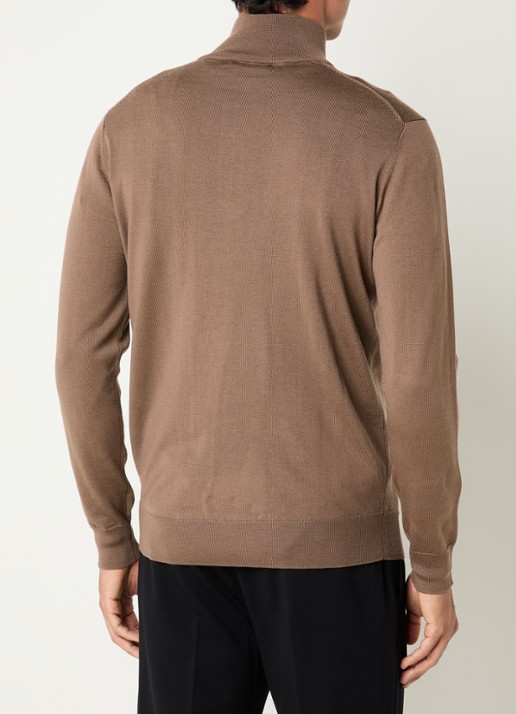 Boggi Milano Fijngebreide pullover van wol met halve rits - achterkant 2 lichtbruin