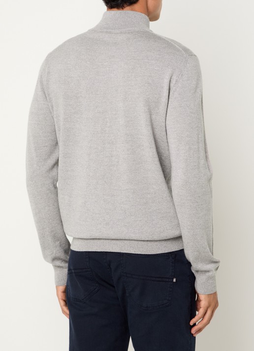 Boggi Milano Fijngebreide pullover van wol met halve rits - achterkant lichtgrijs