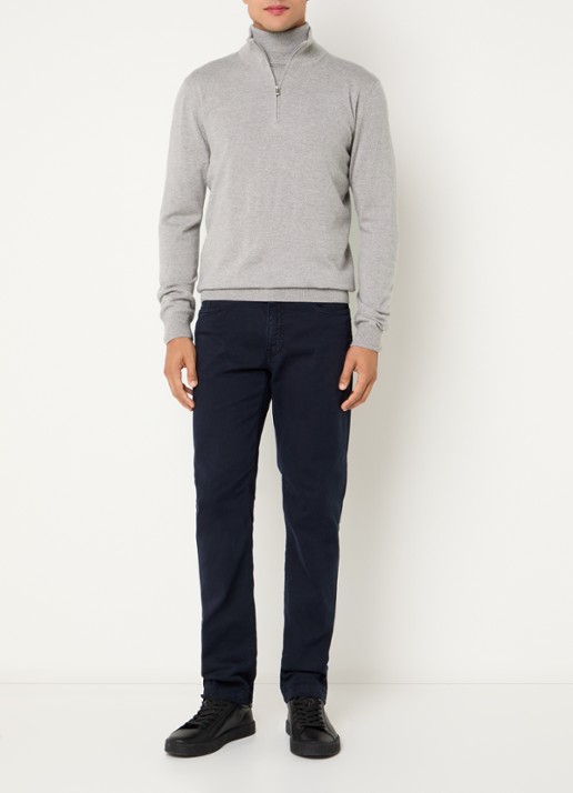 Boggi Milano Fijngebreide pullover van wol met halve rits - voorkant 3 lichtgrijs