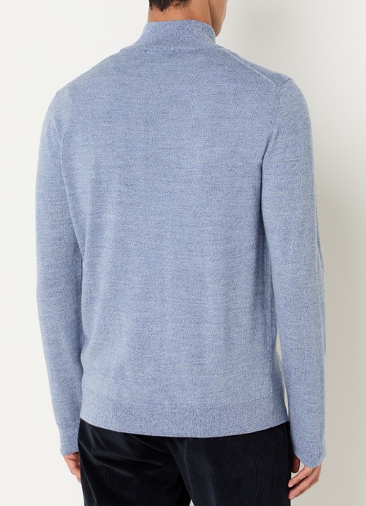 Boggi Milano Fijngebreide pullover van wol met halve rits - achterkant 2 blauw