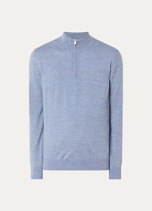 Boggi Milano Fijngebreide pullover van wol met halve rits - voorkant 3 blauw