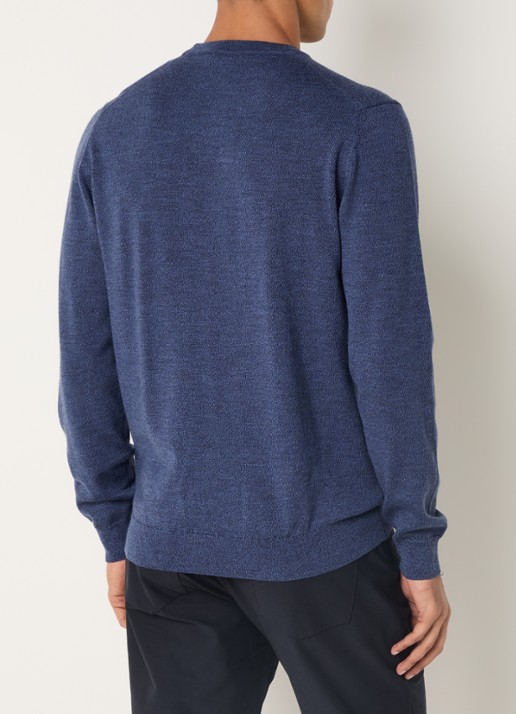 Boggi Milano Fijngebreide pullover van wol met ronde hals - achterkant 3 kobaltblauw