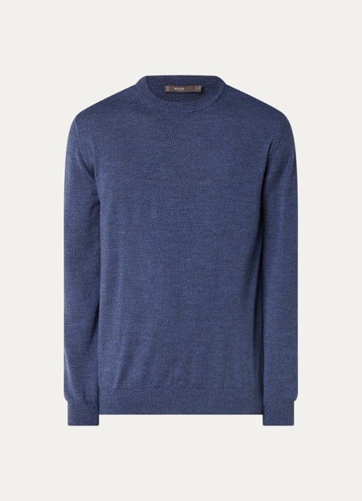 Boggi Milano Fijngebreide pullover van wol met ronde hals - voorkant kobaltblauw