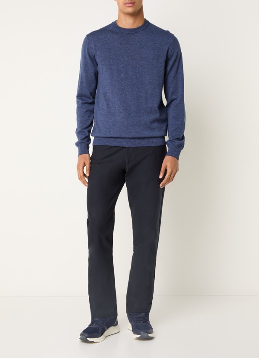 Boggi Milano Fijngebreide pullover van wol met ronde hals - voorkant 2 kobaltblauw