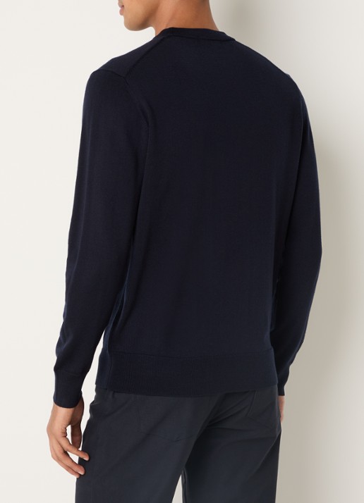 Boggi Milano Fijngebreide pullover van wol met ronde hals - achterkant 3 donkerblauw
