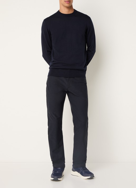 Boggi Milano Fijngebreide pullover van wol met ronde hals - voorkant 2 donkerblauw