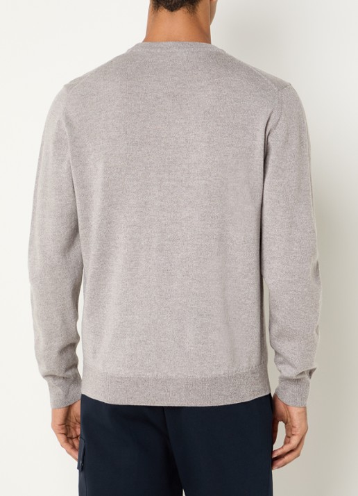 Boggi Milano Fijngebreide pullover van wol met ronde hals - achterkant 4 lichtgrijs