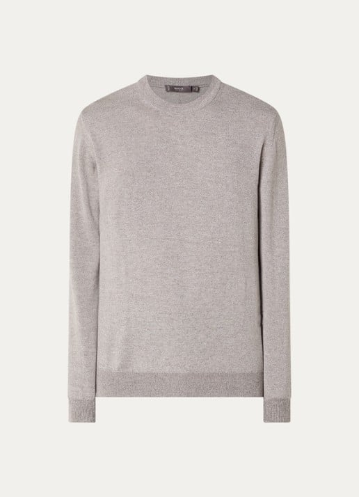 Boggi Milano Fijngebreide pullover van wol met ronde hals - voorkant lichtgrijs