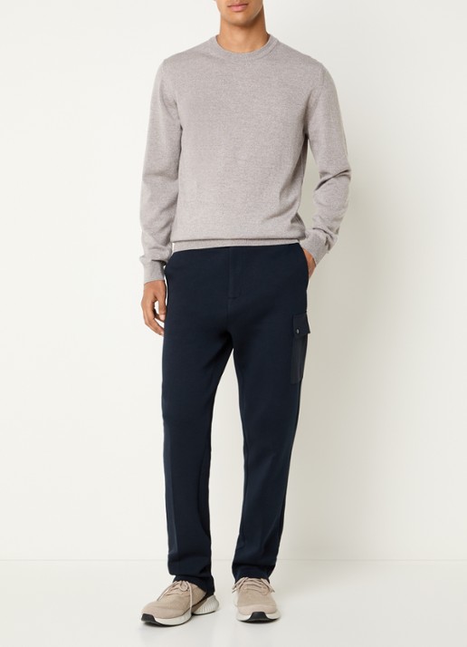Boggi Milano Fijngebreide pullover van wol met ronde hals - voorkant 2 lichtgrijs