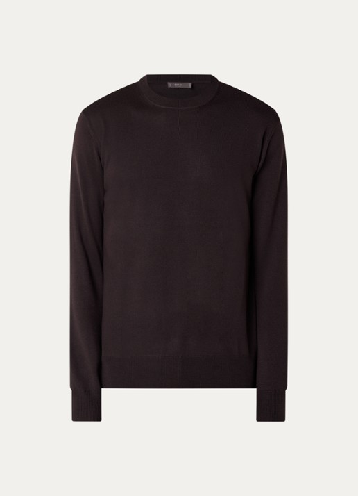 Boggi Milano Fijngebreide pullover van wol - voorkant donkerbruin