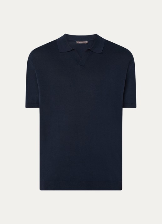 Boggi Milano Fijngebreide regular fit polo in zijdeblend - voorkant 2 donkerblauw