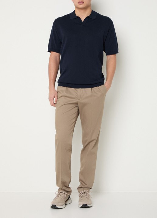 Boggi Milano Fijngebreide regular fit polo in zijdeblend - voorkant 3 donkerblauw