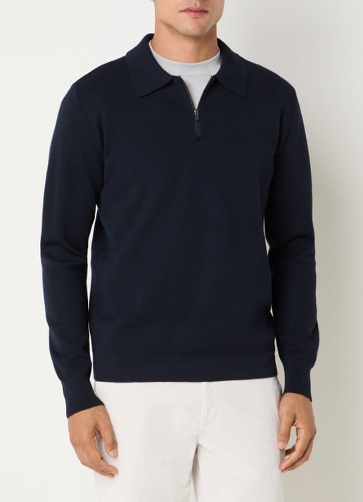 Boggi Milano Fijngebreide trui in wolblend met polokraag - detail 3 donkerblauw