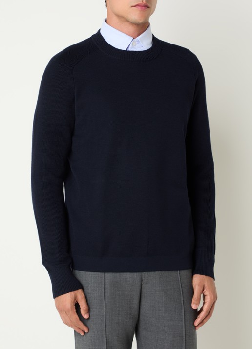 Boggi Milano Fijngebreide trui met stretch - detail 3 donkerblauw