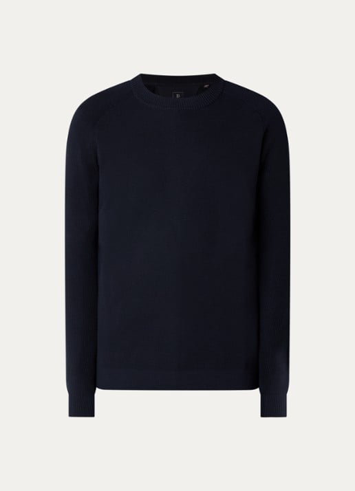 Boggi Milano Fijngebreide trui met stretch - voorkant donkerblauw