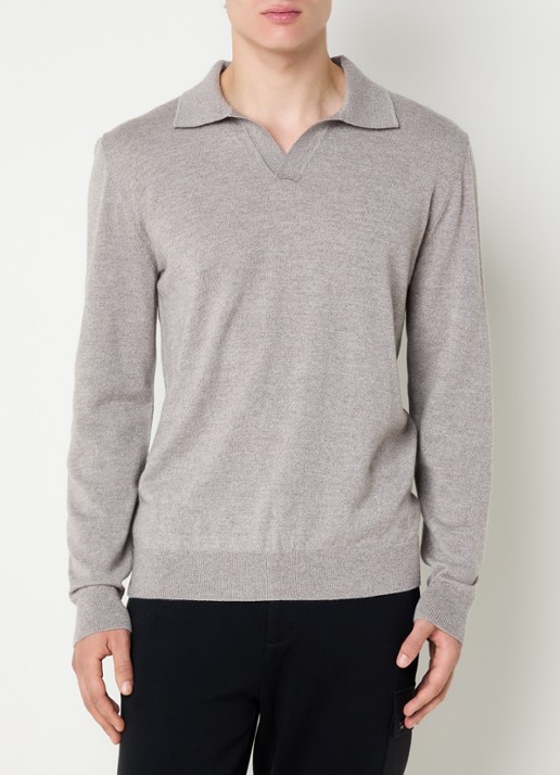 Boggi Milano Fijngebreide trui van scheerwol met kraag - detail 4 taupe