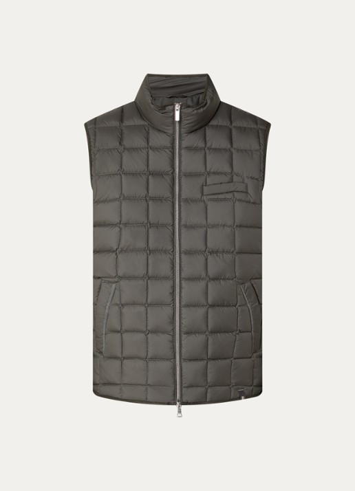 Boggi Milano Gewatteerde bodywarmer met donsvulling en waterafstotende coating - voorkant 2 legergroen