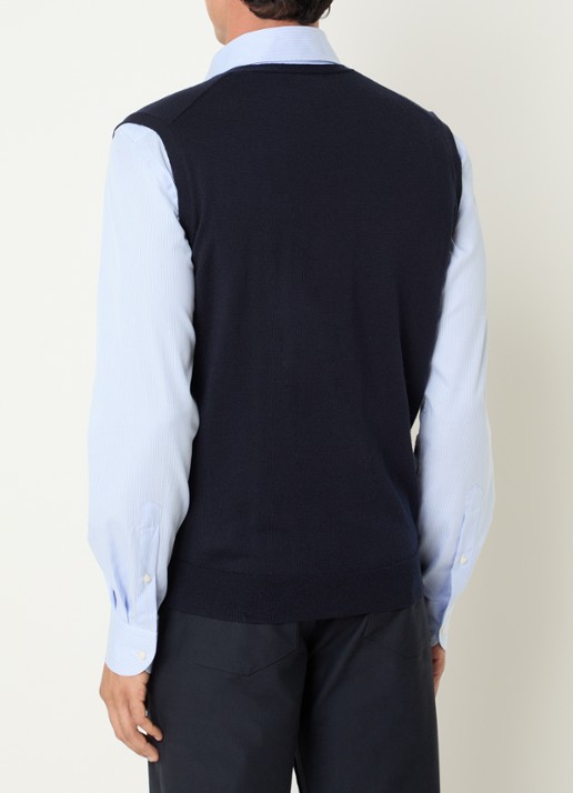 Boggi Milano Gilet van wol met V-hals - achterkant 4 donkerblauw