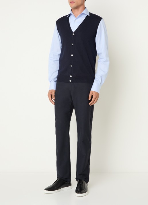 Boggi Milano Gilet van wol met V-hals - voorkant 2 donkerblauw