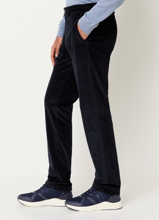 Boggi Milano Loose fit broek van corduroy met paspelzakken - detail 5 donkerblauw