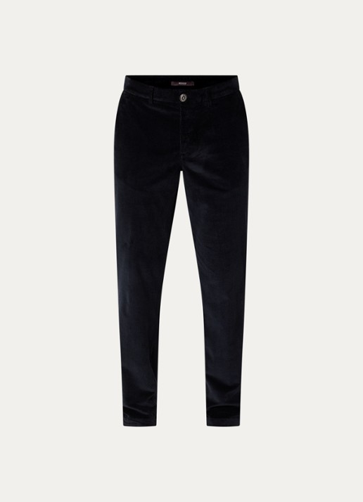 Boggi Milano Loose fit broek van corduroy met paspelzakken - voorkant donkerblauw
