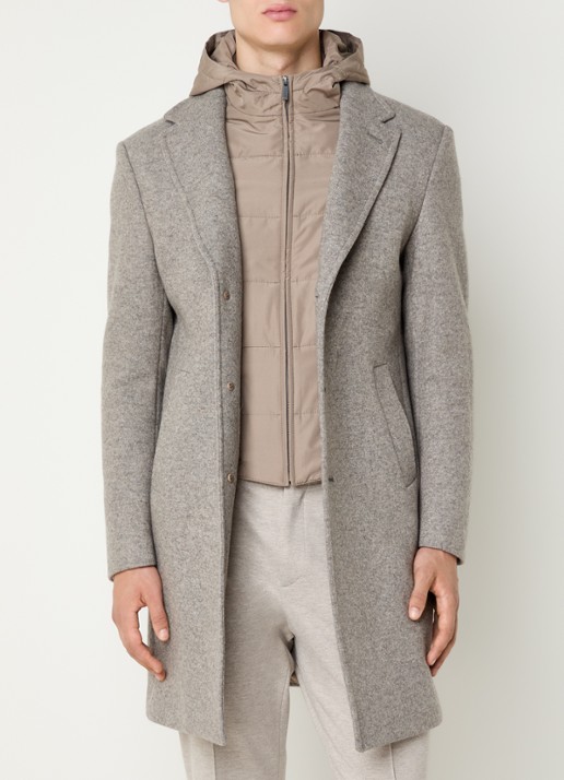 Boggi Milano Mantel in wolblend met uitneembare voering - detail taupe