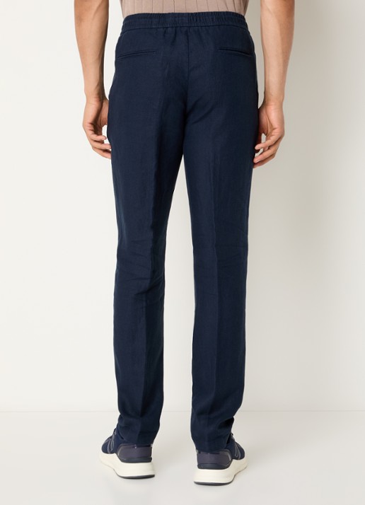 Boggi Milano Pantalon van linnen met steekzakken - achterkant donkerblauw