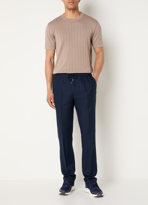 Boggi Milano Pantalon van linnen met steekzakken - voorkant 3 donkerblauw