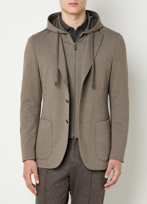 Boggi Milano Regular fit colbert van jersey met uitneembare voering - detail beige