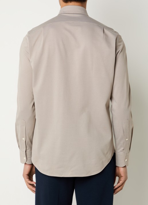 Boggi Milano Regular fit overhemd met microdessin - achterkant 5 donkerbeige