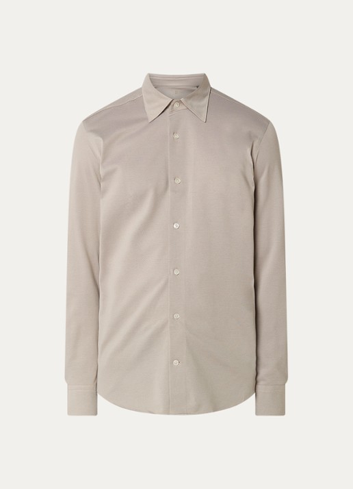 Boggi Milano Regular fit overhemd met microdessin - voorkant 2 donkerbeige