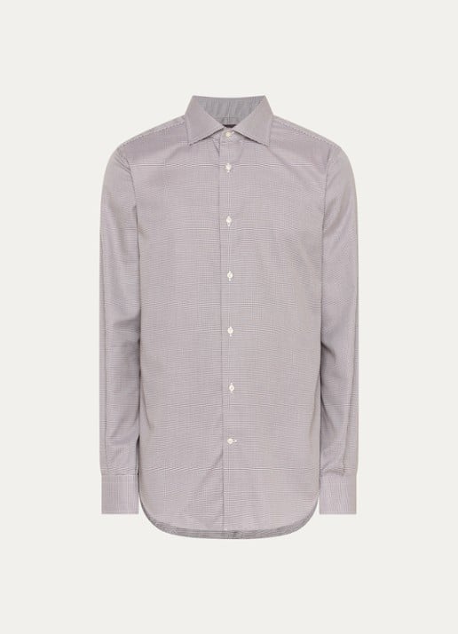 Boggi Milano Regular fit overhemd met pied-de-poule dessin - voorkant 3 bruin