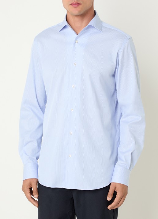 Boggi Milano Regular fit overhemd met streepprint - detail lichtblauw