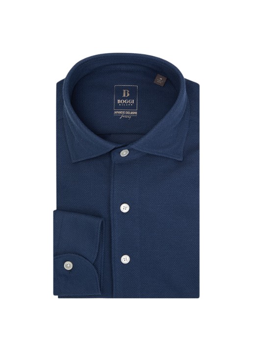 Boggi Milano Regular fit overhemd met stretch - voorkant 2 donkerblauw