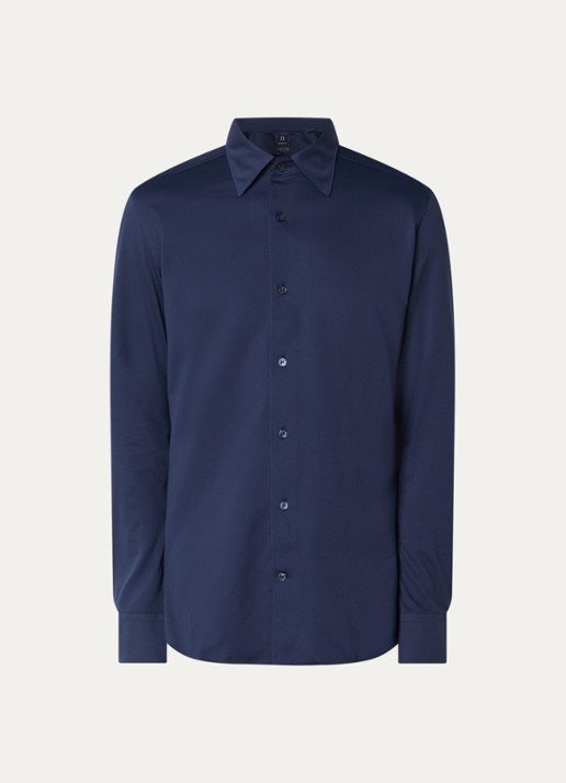 Boggi Milano Regular fit overhemd met stretch - voorkant 3 donkerblauw