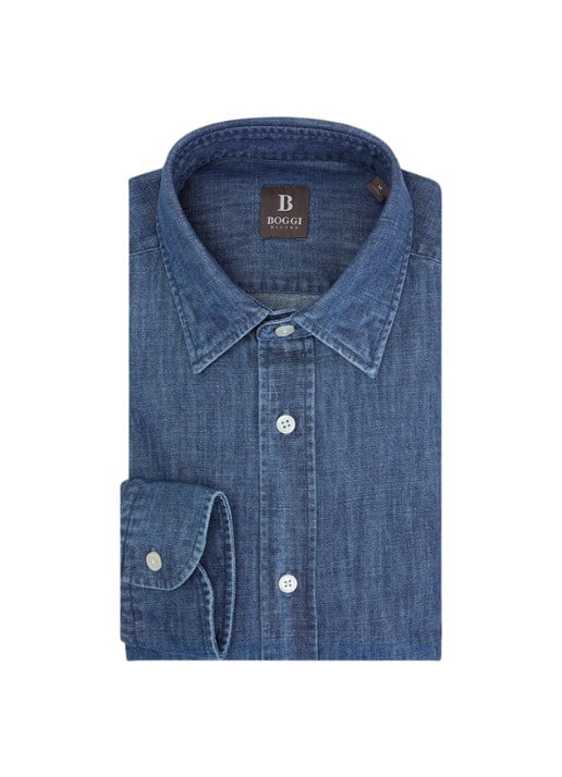 Boggi Milano Regular fit overhemd van denim - voorkant indigo