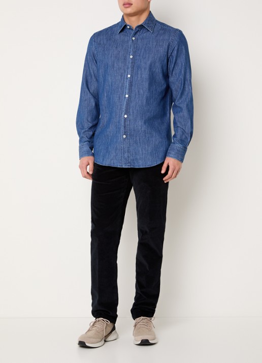 Boggi Milano Regular fit overhemd van denim - voorkant 2 indigo