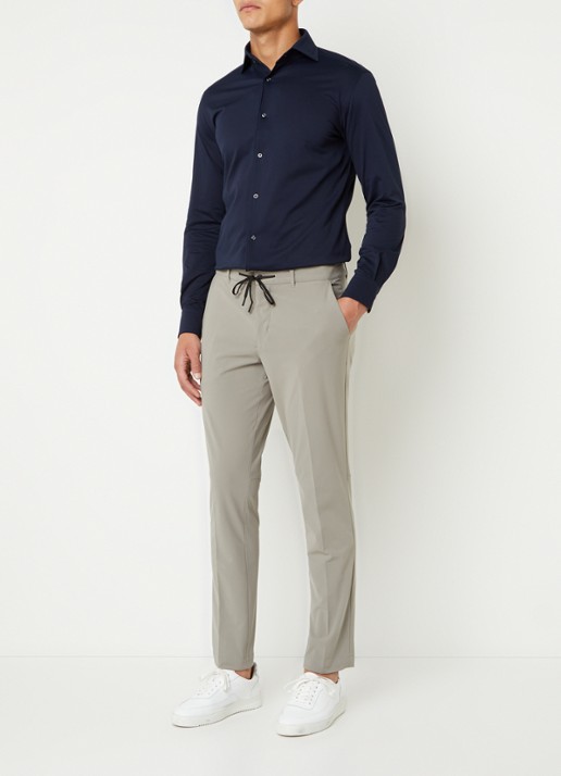 Boggi Milano Regular fit overhemd van jersey met stretch  - voorkant 2 donkerblauw