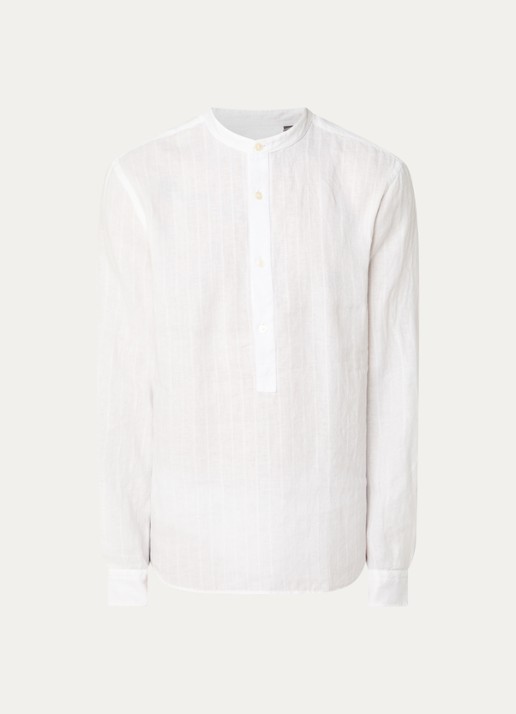Boggi Milano Regular fit overhemd van linnen  - voorkant 3 wit