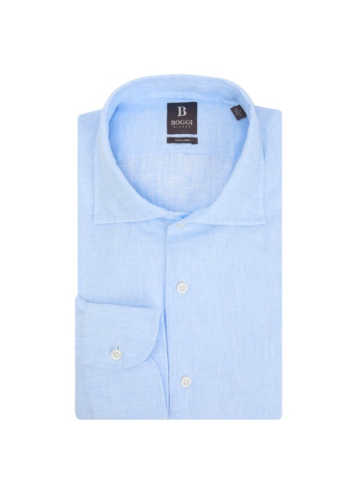 Boggi Milano Regular fit overhemd van linnen - voorkant 3 blauw