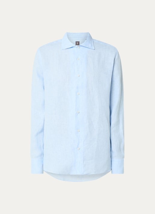 Boggi Milano Regular fit overhemd van linnen - voorkant 4 blauw